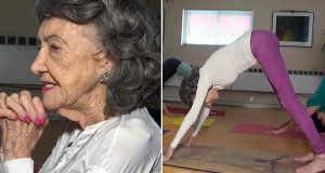 World's oldest yoga instructor, 100, who is STILL teaching and ballroom-dancing despite four hip replacements reveals her tips for a happy and healthy life
