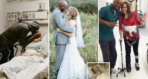 Woman left paralysed from the waist down after being hit by a drunk driver reveals she walked down the aisle at her own wedding after surgery to remove shards of bone that shattered in her spinal canal